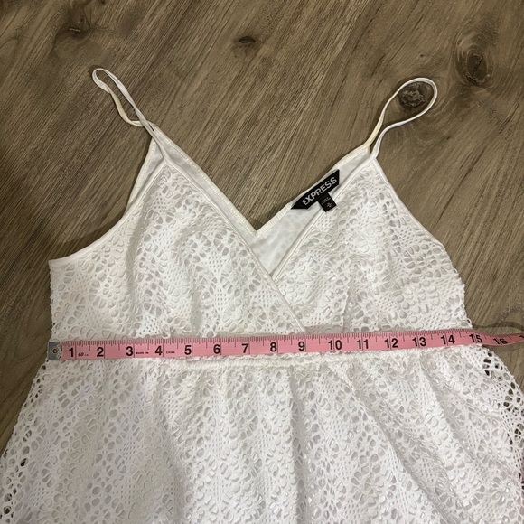 Express White Eyelet V-Neck Babydoll Strappy Dress Sz M Bridal Cottagecore Fairy - Picture 6 of 10